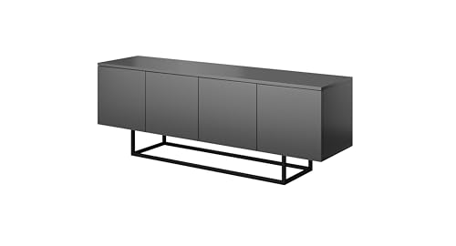 PAWS MEBLE Asgard RTV 150 4D Grau Stehend – TV-Lowboard 150 cm – Modernes Loft-Design – Push-to-Open – Metallfüße – 4 Türen mit Regalen von PAWS MEBLE