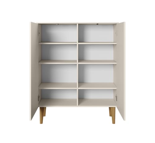 PAWS MEBLE BEREGN Kommode K100 Beige – 100x123 cm – Hohe Sideboard mit 2 Türen, Push-to-Open, Skandinavisches Design, Holzfüße, Modern, Wohnzimmer Schlafzimmer Flur von PAWS MEBLE