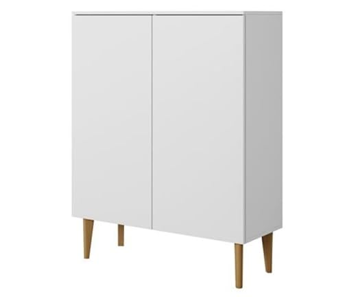 PAWS MEBLE BEREGN Kommode K100 Weiß – 100x123 cm – Hohe Sideboard mit 2 Türen, Push-to-Open, Skandinavisches Design, Holzfüße, Modern, Wohnzimmer Schlafzimmer Flur von PAWS MEBLE
