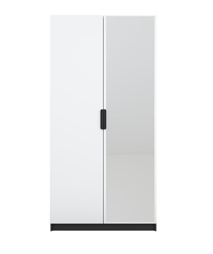 PAWS MEBLE Cynthia 100 – Moderner Kleiderschrank 2türig 100 cm – Holzoptik – Kleiderstange + Regale + 1 Spiegel von PAWS MEBLE