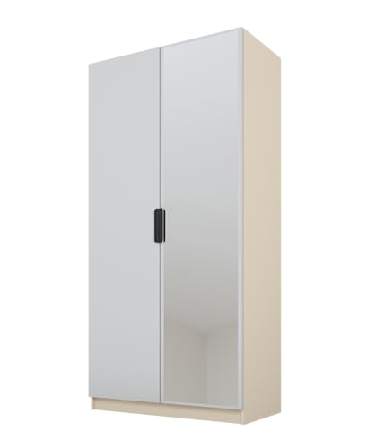 PAWS MEBLE Cynthia 100 – Moderner Kleiderschrank 2türig 100 cm – Holzoptik – Kleiderstange + Regale + 1 Spiegel von PAWS MEBLE