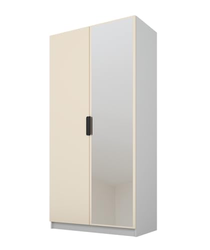 PAWS MEBLE Cynthia 100 – Moderner Kleiderschrank 2türig 100 cm – Holzoptik – Kleiderstange + Regale + 1 Spiegel von PAWS MEBLE