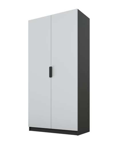 PAWS MEBLE Cynthia 100 – Moderner Kleiderschrank 2türig 100 cm – Holzoptik – Kleiderstange + Regale von PAWS MEBLE