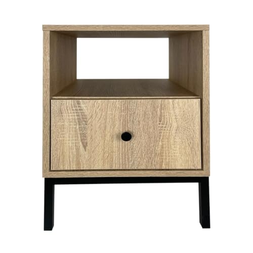 PAWS MEBLE Reve Nachttisch 40x40x43 cm – Artisan – Schwarze Metallbeine – Moderner Beistelltisch mit Schublade und Ablage – Skandinavisches Design – Nachtkommode fürs Schlafzimmer von PAWS MEBLE