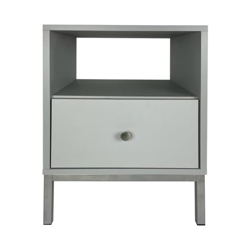 PAWS MEBLE Reve Nachttisch 40x40x43 cm – Grau – Silberne Metallbeine – Design Nachtkommode mit Schublade – Beistelltisch modern für Schlafzimmer und Wohnzimmer von PAWS MEBLE