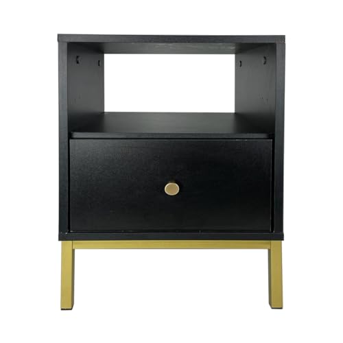 PAWS MEBLE Reve Nachttisch 40x40x43 cm – Schwarz – Goldene Metallbeine – Moderner Nachttisch mit Schublade und Ablage – Skandinavisches Design PAWS MEBLE Reve Nachttisch 40x40x43 cm – Schwarz – Goldene Metallbeine – Moderner Nachttisch mit Schublade und Ablage – Skandinavisches Design von PAWS MEBLE