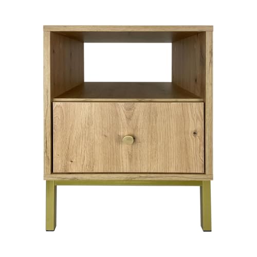 PAWS MEBLE Reve Nachttisch 40x40x43 cm – Sonoma – Goldene Metallbeine – Moderner Nachttisch mit Schublade und Ablage – Skandinavisches Design PAWS MEBLE Reve Nachttisch 40x40x43 cm – Sonoma – Goldene Metallbeine – Moderner Nachttisch mit Schublade und Ablage – Skandinavisches Design von PAWS MEBLE