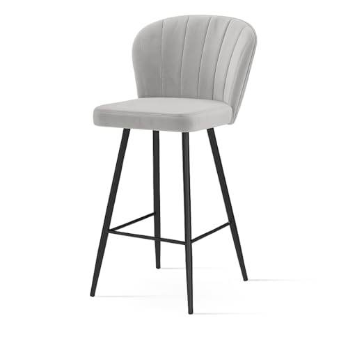 Shelly Barhocker Samt – Polsterhocker mit Steppung, Küchenhocker mit Metallbeinen & Fußstütze, Modernes Design 96 x 50 x 65 cm von PAWS MEBLE