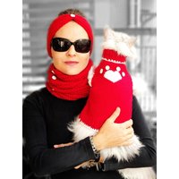 Red Sphynx Cat Sweater Mit Herzmotif, Pfader-Muster Passende Kleidung Für Haustiere Und Besitzer, Kleiner Hundepullover, Roter Strickspringer Hunde von PAWSAREWONDERFUL