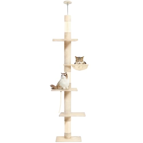 Kratzbaum mit 5 Ebenen, vom Boden bis zur Decke, 220 - 279 cm, höhenverstellbar, Katzenturm mit gemütlicher Hängematte, Katzenkletterbaum für Indoor-Katzen, Beige Kratzbaum mit 5 Ebenen, vom Boden bis zur Decke, 220 - 279 cm, höhenverstellbar, Katzenturm mit gemütlicher Hängematte, Katzenkletterbaum für Indoor-Katzen, Beige von PAWSCRAT