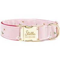 Personalisiertes Hundehalsband Mit Blumen Individuell Eingravierte Name, Metallschnalle, Handgemacht von PAWSWIN
