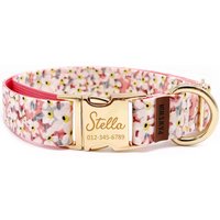 Hundehalsband Personalisiert Rosa Floral, Name Graviert, Metallschnalle von PAWSWIN