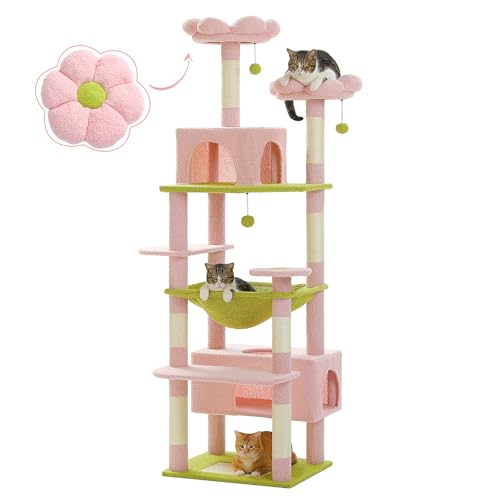 PAWZ Road Kratzbaum Grosse Katzen Stabil, 184 cm Blume kratzbaum für große Katzen, mit Hängematte, 7 Sisalpfosten, großer Sitzstange, Höhle, Körben, kratzbaum hoch für Indoor-Katzen, Rosa PAWZ Road Kratzbaum Grosse Katzen Stabil, 184 cm Blume kratzbaum für große Katzen, mit Hängematte, 7 Sisalpfosten, großer Sitzstange, Höhle, Körben, kratzbaum hoch für Indoor-Katzen, Rosa von PAWZ Road