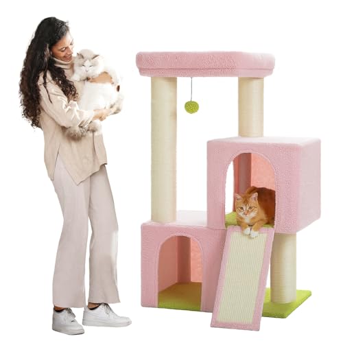 PAWZ Road Großer Kratzbaum, 11 cm dicke Sisal-Kratzbäume, Doppelhöhle, Rosa, 114 cm hoch, für große Katzen PAWZ Road Großer Kratzbaum, 11 cm dicke Sisal-Kratzbäume, Doppelhöhle, Rosa, 114 cm hoch, für große Katzen von PAWZ Road