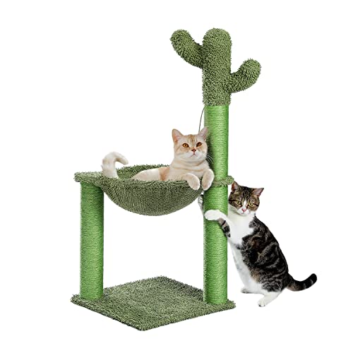 PAWZ Road Kratzbaum Kaktusbaum Kratzbaum Stilvoller Kratzbaum Grün Hängematte mit Kugel Höhe 91 cm von PAWZ Road