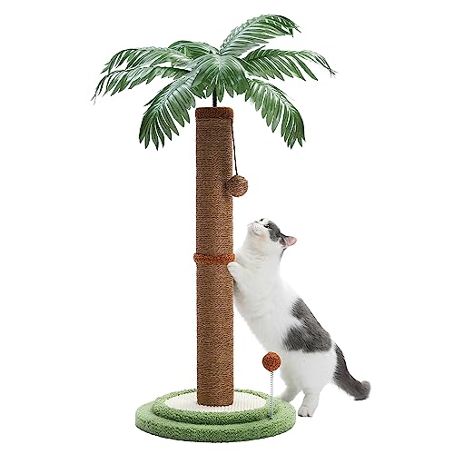 PAWZ Road Kokospalme Katzenkratzbaum, 85cm Höhe Katzenkratzer für Wohnungskatzen mit interaktiven Bällen Braun von PAWZ Road