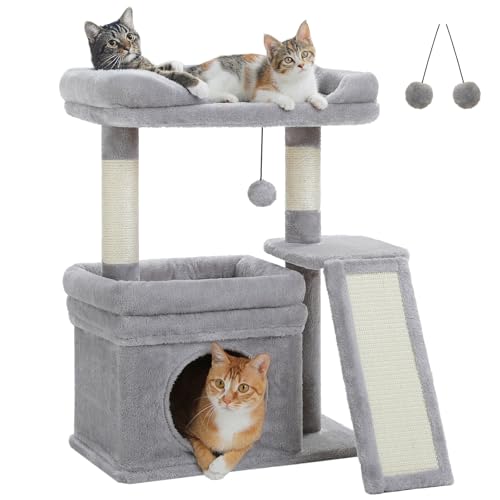 PAWZ Road Kleiner Kratzbaum für Indoor-Katzen, 68 cm, mit großer Sitzstange oben und Sisal-Kratzbaum, Katzenturm mit gemütlicher Höhle, Scrtaching Board und baumelndem Ball, Grau PAWZ Road Kleiner Kratzbaum für Indoor-Katzen, 68 cm, mit großer Sitzstange oben und Sisal-Kratzbaum, Katzenturm mit gemütlicher Höhle, Scrtaching Board und baumelndem Ball, Grau von PAWZ Road
