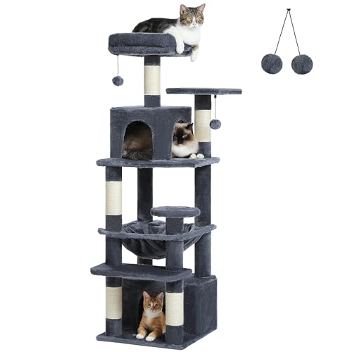 PAWZ Road Kratzbaum, 136 cm hoher Katzenturm mit geräumigen Hängematten, Eigentumswohnungen und Kratzbäumen, Katzenhaus mit Zwei gepolsterten Sitzstangen für große Katzen im Innenbereich – Dunkelgrau PAWZ Road Kratzbaum, 136 cm hoher Katzenturm mit geräumigen Hängematten, Eigentumswohnungen und Kratzbäumen, Katzenhaus mit Zwei gepolsterten Sitzstangen für große Katzen im Innenbereich – Dunkelgrau von PAWZ Road