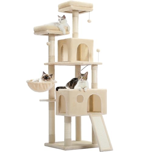 PAWZ Road Kratzbaum 162 cm – Katzenbaum für große Katzen mit Sisal-Kratzsäulen, großer Hängematte, 2 Liegeplätzen & austauschbaren Spielbällen Beige PAWZ Road Kratzbaum 162 cm – Katzenbaum für große Katzen mit Sisal-Kratzsäulen, großer Hängematte, 2 Liegeplätzen & austauschbaren Spielbällen Beige von PAWZ Road