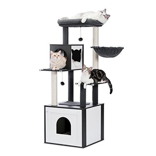 PAWZ Road Moderner Katzenbaum Holz Katzenturm mit Aufbewahrungsschrank Katzentoilette Gehege und geräumiger Katzenhütte Große obere Sitzstange und Hängematte Schwarz PAWZ Road Moderner Katzenbaum Holz Katzenturm mit Aufbewahrungsschrank Katzentoilette Gehege und geräumiger Katzenhütte Große obere Sitzstange und Hängematte Schwarz von PAWZ Road