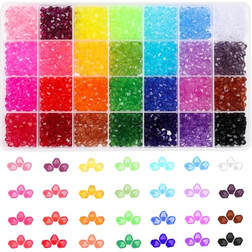 Paxcoo 1960Pcs Crystal Beads for Jewelry Making, Small Crystal Acrylic Beads Faceted Jewelry Beads Bicone Gem Beads Jewel for Jewelry Making von PAXCOO