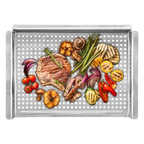 PAXLINSEN Grillkorb, Grillschale mit gelochtem Boden zum Grillen von Gemüse und Fleisch, 45 x 30 cm Grillschale Edelstahl sind Grillzubehör für Gas-, Elektro- und Kohlegrill von PAXLINSEN