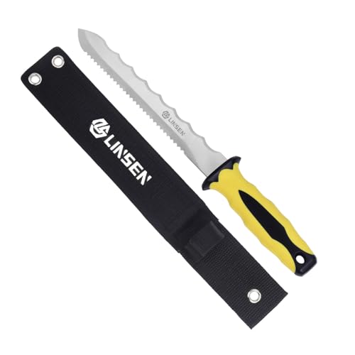 PAXLINSEN Dämmstoffmesser 200mm Mit Zweischneidiger Klinge Aus Edelstahl, Gezacktes Isoliermesser Mit Rutschfestem Griff, Gelb von PAXLINSEN