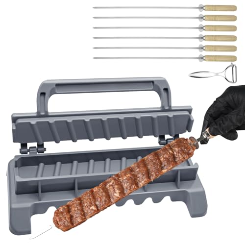 PAXLINSEN Großer Kebab Maker Kunststoff Presse mit 6 Edelstahl Spieße und 1 Schäler, Kabob Spieße Barbecue Maschine Maker Form, tragbare einfach zu bedienen Kebabs Wesentliche Grillen Werkzeug von PAXLINSEN