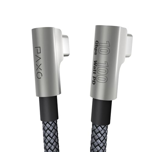 1m USB C auf USB C Kabel, 100W Power Delivery 20V/5A PD 3.0 Schnellladekabel, 10 Gbps - USB 3.2 Gen2x1 Highspeed Datenkabel, 2 elegante 90° Winkelstecker, Silber von PAXO