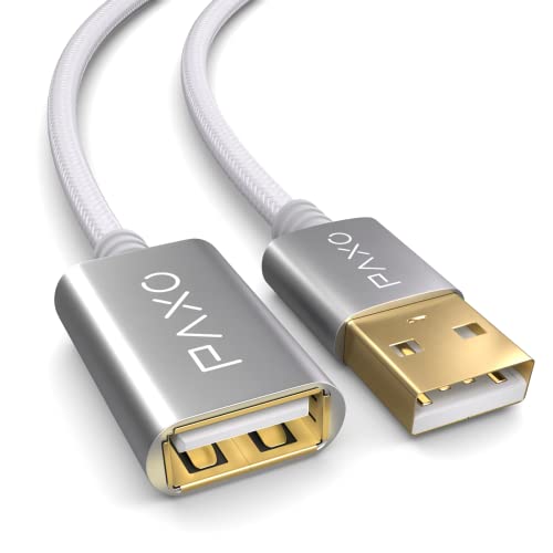 PAXO 3m Nylon USB 2.0 Verlängerung weiß, A-A Verlängerungskabel, Aluminiumstecker, Stoffmantel von PAXO