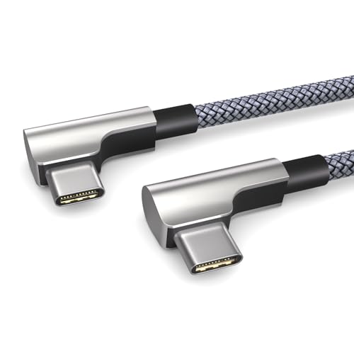 PAXO 0,2m Ladekabel, 3A, USB C auf USB C Kabel, USB 2.0, elegante Winkelstecker, besonders flexibler Stoffmantel in Silber von PAXO