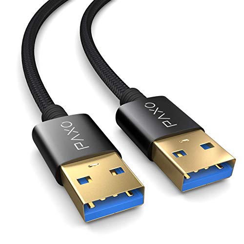 PAXO USB A-A 0,3m Verbindungskabel, 10 Gbit/s, USB 3.2 Gen2, Abwärtskompatibel mit USB 3.0, A-Stecker auf A-Stecker, schwarz, Stoffmantel von PAXO