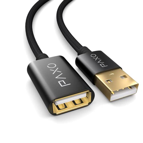 PAXO 0,5m Nylon USB 2.0 Verlängerung schwarz, A-A Verlängerungskabel, Aluminiumstecker, Stoffmantel von PAXO