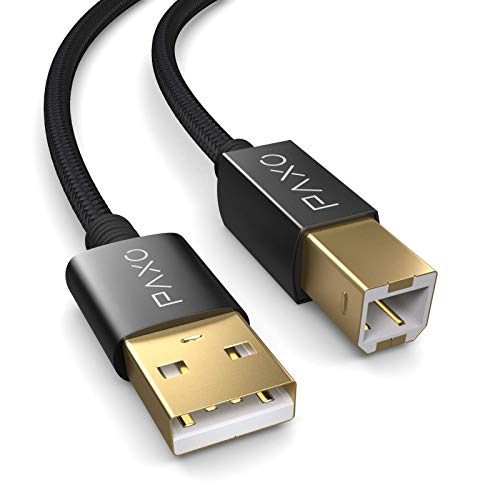 PAXO 1m Nylon USB Druckerkabel, schwarz, USB A Stecker auf USB B, Ladekabel, Datenkabel, Goldstecker von PAXO