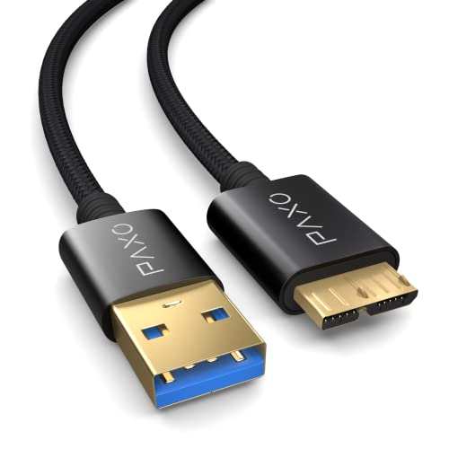 PAXO 1m Nylon USB MICRO USB 3.1 (USB 3.0) Festplattenkabel, 5Gbit/s, USB HDD Kabel, Datenkabel, Ladekabel schwarz, USB A Stecker auf Micro B Stecker von PAXO