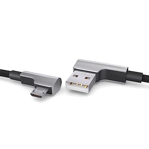 PAXO 2m Nylon Micro USB Kabel schwarz, 90 Grad Winkelstecker, USB auf Mikro USB Ladekabel, Datenkabel, Ladekabel, USB 2.0 von PAXO