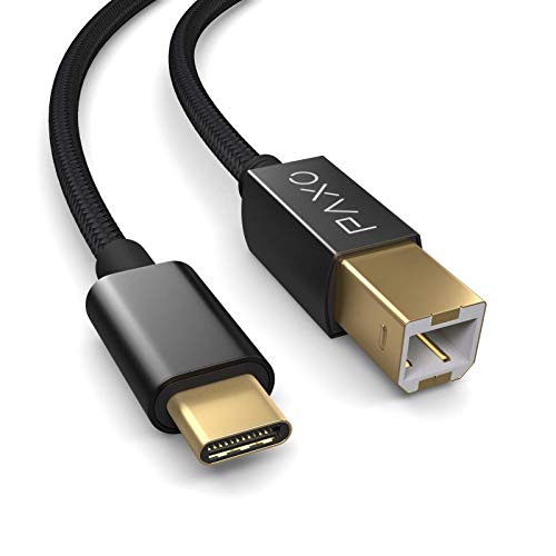 PAXO 2m Nylon USB Druckerkabel, schwarz, USB C Stecker auf USB B, Ladekabel, Datenkabel, Goldstecker von PAXO