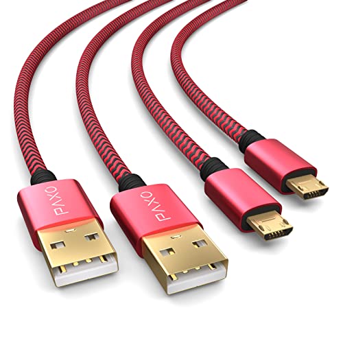 PAXO 2x 4m Ladekabel für PS4 Controller, Micro USB Ladekabel, Micro USB Kabel, Nylon, Mikro USB, Stoffmantel, Aluminium Stecker, rot-schwarz von PAXO