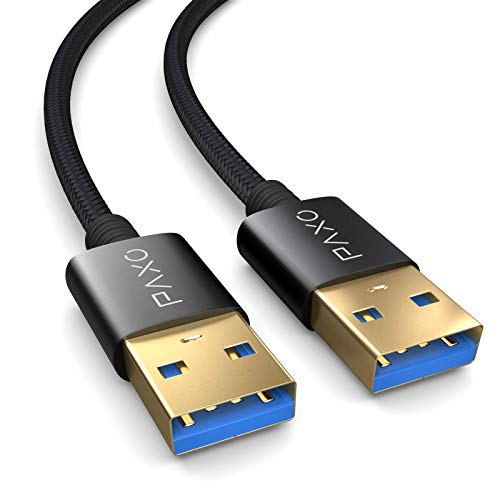 PAXO USB A-A 3m Verbindungskabel, 10 Gbit/s, USB 3.2 Gen2, Abwärtskompatibel mit USB 3.0, A-Stecker auf A-Stecker, schwarz, Stoffmantel von PAXO