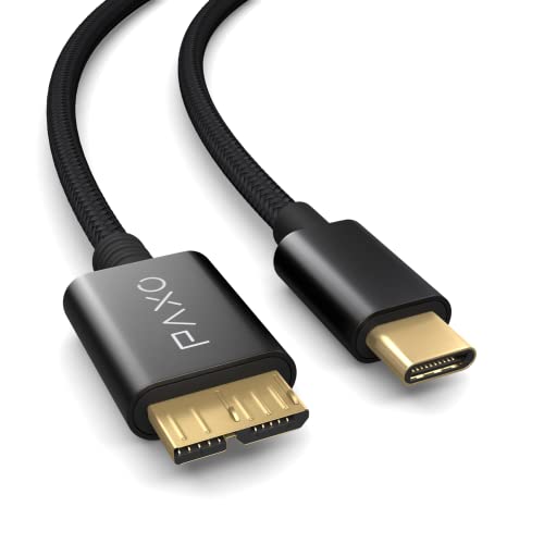 PAXO 3m Nylon USB C-MICRO USB 3.1 (USB 3.0) Festplattenkabel, 5Gbit/s, USB HDD Kabel, Datenkabel, Ladekabel schwarz, USB C Stecker auf Micro B Stecker von PAXO