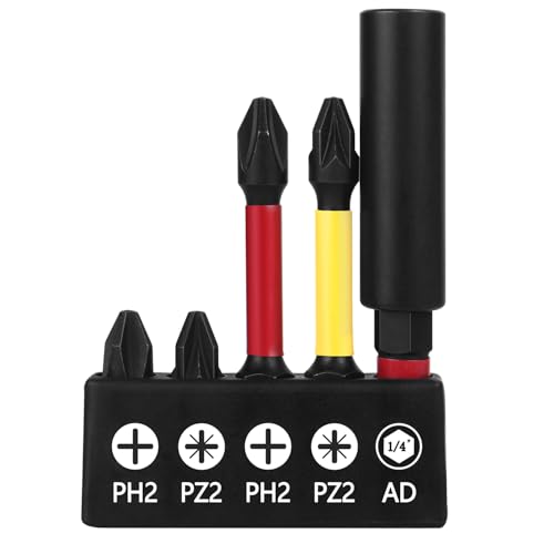 PAYA TOOLS Schraubendreher Bits Set 5 Stück 60mm Bit-Sortiment mit 1 x PZ2(Pozi-drive) -25mm & 1 x PH2(Phillips) -25mm &1 x PZ2-50mm &1 x PH2-50mm Bohrschrauber AD7 Set von PAYA TOOLS