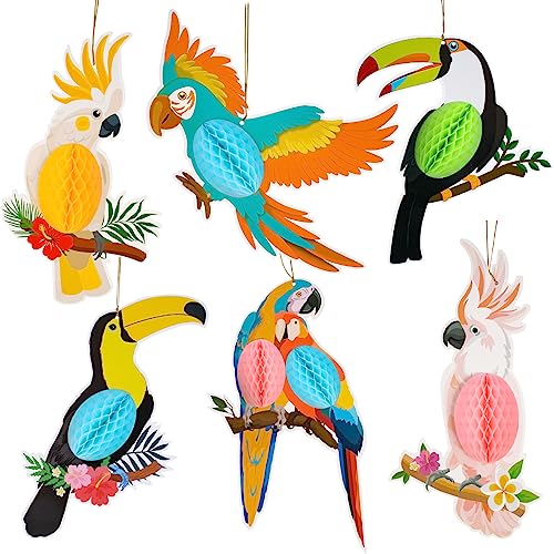 PAYFULLY 6 Stück Tropische Vogeldekoration Hawaii Sommer Tropical Party Dekorationen Papagei Hängende Dekorationen für Luau Party Tiki Party Innen- und Außendekoration von PAYFULLY