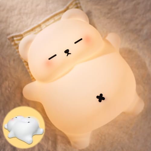 Süßer Schnarchbär Nachtlicht Kinder mit bewegbarem Bauch & beruhigenden Schnarchgeräuschen (3 Stufen), dimmbarem Stilllicht (3 Helligkeiten), 30 Min Timer - Ideal für Babyzimmer und Kinderzimmer von PAYFULLY