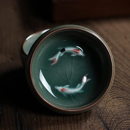 PAYNAN Chinesische Longquan Celadon Porzellan Teetasse und Untertasse Golden Fish Celadon Teetasse von PAYNAN