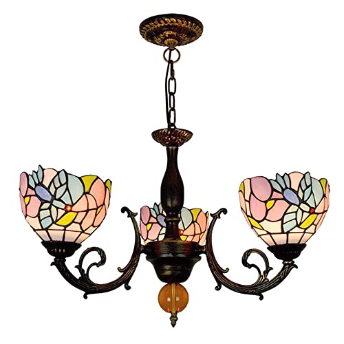 PAZWAHF 3-flammiger Kronleuchter mit Vogelmuster, verstellbare Pendelleuchten, Hängeleuchte aus Buntglas im Tiffany-Stil, Breite 20 Zoll, Höhe 32 Zoll von PAZWAHF