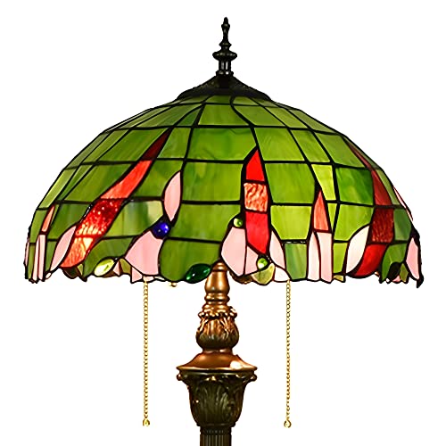 PAZWAHF Stehlampe im pastoralen Stil, grün, Tiffany-Stil, Buntglas, Leselampe, 40,6 x 40,6 x 162 cm, Kunstharzsockel, Dekor, Schlafzimmer, Wohnzimmer, Heimbüro von PAZWAHF