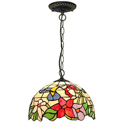 PAZWAHF Vogelmuster, Vintage-Stil, mittlere Größe, Pendelleuchte im Tiffany-Stil, Buntglas-Hängelampe, Breite 12 Zoll, Höhe 36 Zoll, hängender Kronleuchter von PAZWAHF