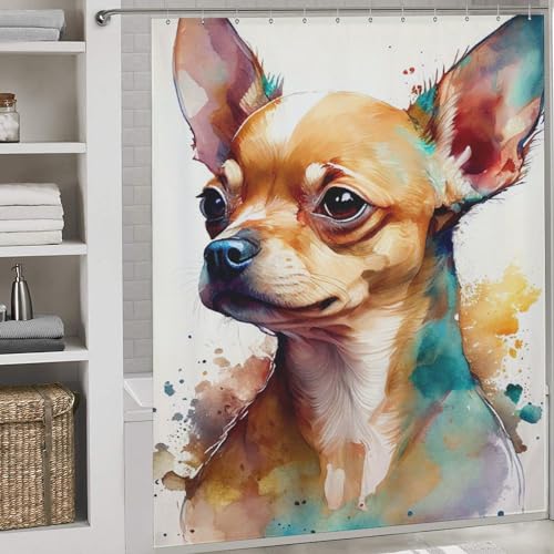 Chihuahua Duschvorhänge, Waschbar Badvorhänge Aus Polyester, Wasserdicht Mit 12 Duschvorhangringe Design 72x72Inch (183x183cm) von PAZZK