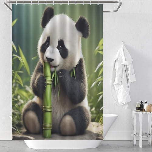 Cute Panda Duschvorhang Wasserdicht, Duschvorhang Textil Waschbar Mit 12 Duschvorhangringe, Polyester Duschvorhang, Duschvorhang Badewanne 48x72Inch（122x183cm） von PAZZK