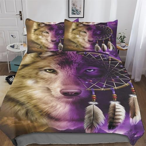 PAZZK Dreamcatcher Wolf Bettwäsche Weiche Mikrofase Bettbezug Und Kissenbezüge Mit Reißverschluss 2teiligr Für Erwachsene Teenager Kinder Bettbezüge Angenehme Bettdeckenbezug Single (135x200cm) von PAZZK